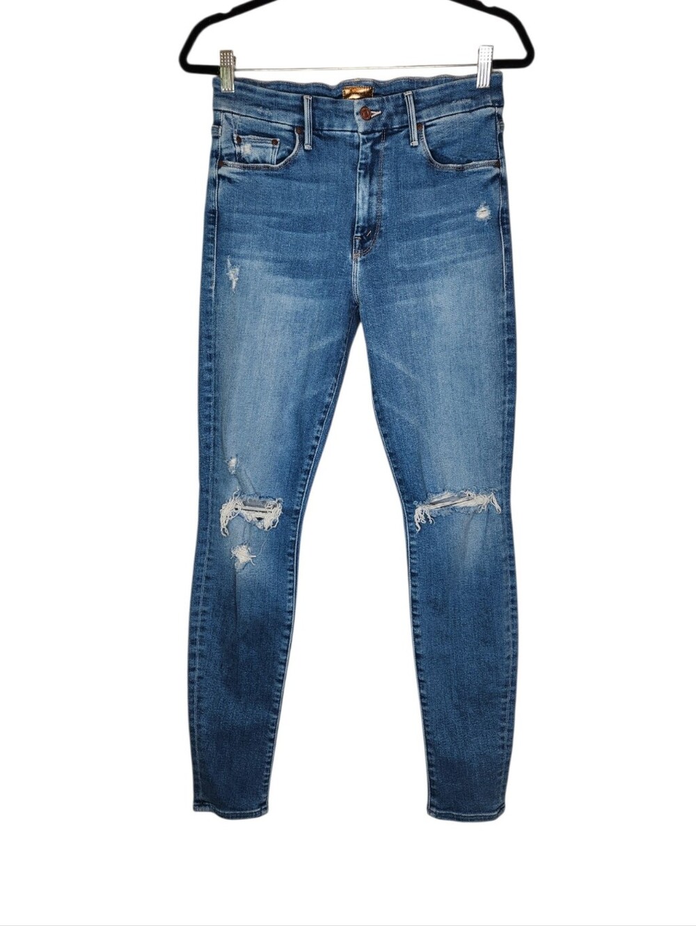 Mother The Looker Skimp Distressed Blue Jeans in Play Like a Pirate Wash 28